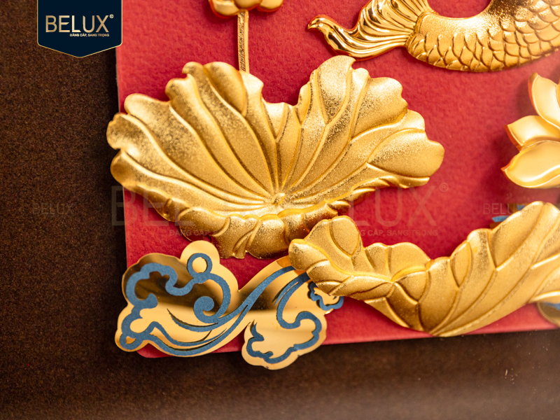 Tranh cá chép hóa rồng dát vàng 24k 24x24cm